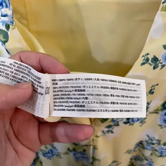 Abercrombie & Fitch Butter Yellow Ruffle Tiered Maxi Dress Blue Floral SZ M EUC - Picture 11 of 13